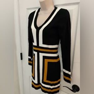 INC INTERNATIONAL CONCEPTS Black White Mustard Bodycon Dress XL